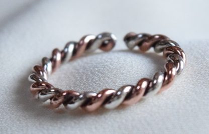 anello treccia rame e argento