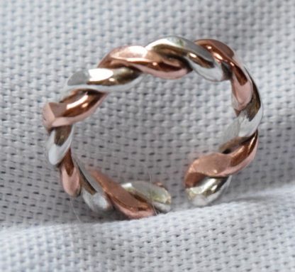 copper and silver braid ring