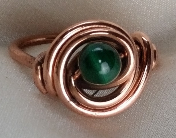 anello in rame YinYang con Malachite
