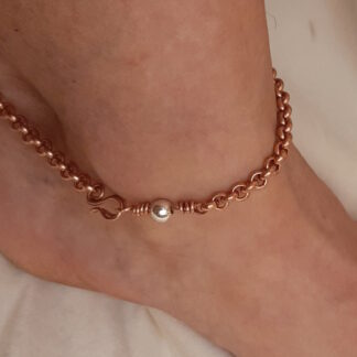 Copper anklet with silver bead