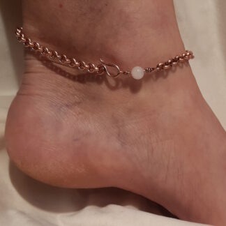 cavigliera in rame con quarzo rosa